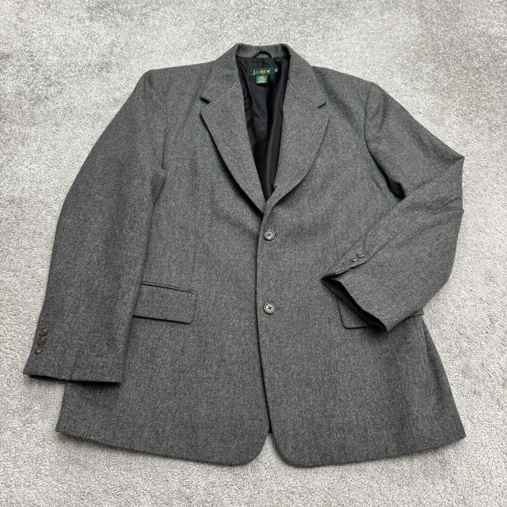 Vintage J.Crew Wool Single Breasted Blazer Jacket Mens 42R Gray Notch Lapel Work